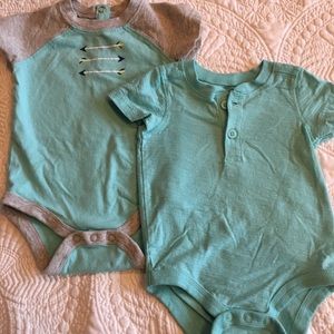 Jumping Beans set of turquoise onesies. 6 months